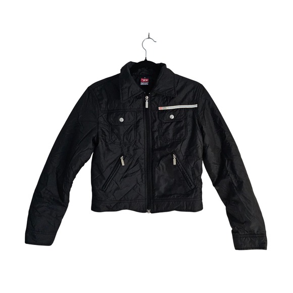 Diesel Jackets & Blazers - Diesel Women's Black Nylon Moto Bomber Zip Up Jacket M Streetwear Utility